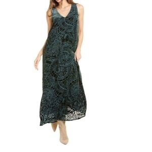Johnny Was V Neck Capella Silk-Blend Maxi Dress Green Size Small
